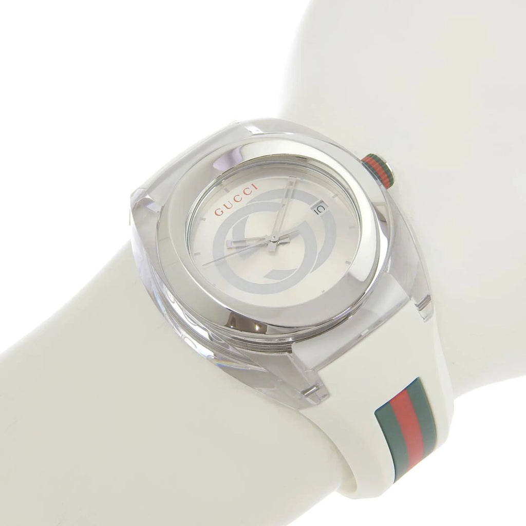 Gucci Sync XXL White Dial White Rubber Strap Watch For Men - YA137102