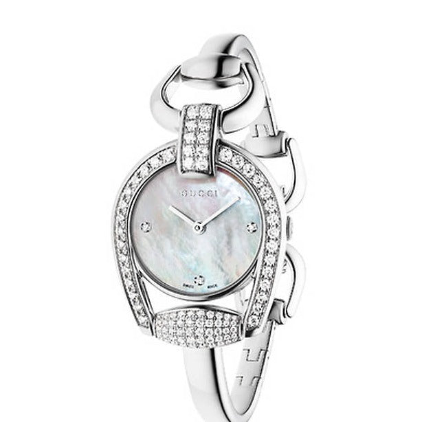 Gucci Horsebit Collection Diamonds Mother of Pearl Dial Silver Steel Strap Watch For Women - YA139505