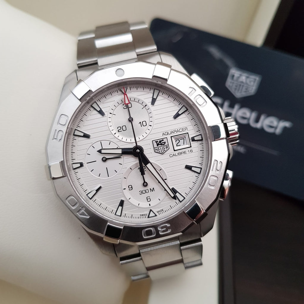 Tag Heuer Aquaracer Caliber 16 Automatic Chronograph White Dial Silver Steel Strap Watch for Men - CAY2111.BA0927