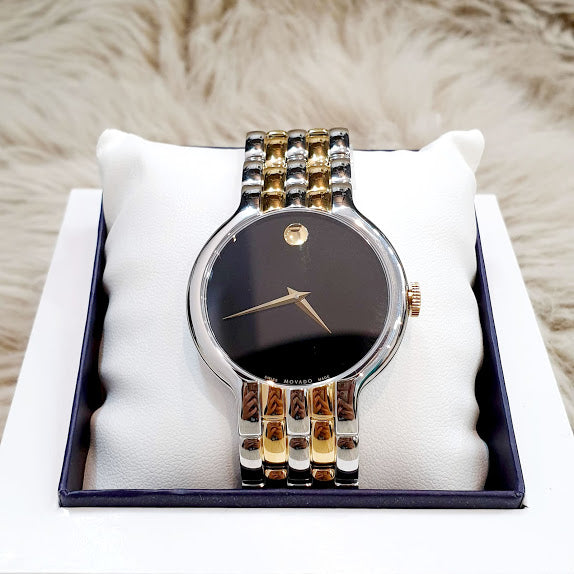 Movado Veturi Quartz Black Dial Two Tone Steel Strap Watch for Men - 0606932