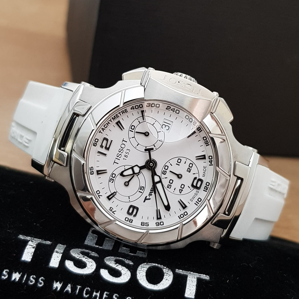 Tissot T Race Lady Chronograph White Dial White Rubber Strap Watch for Women - T048.217.17.017.00