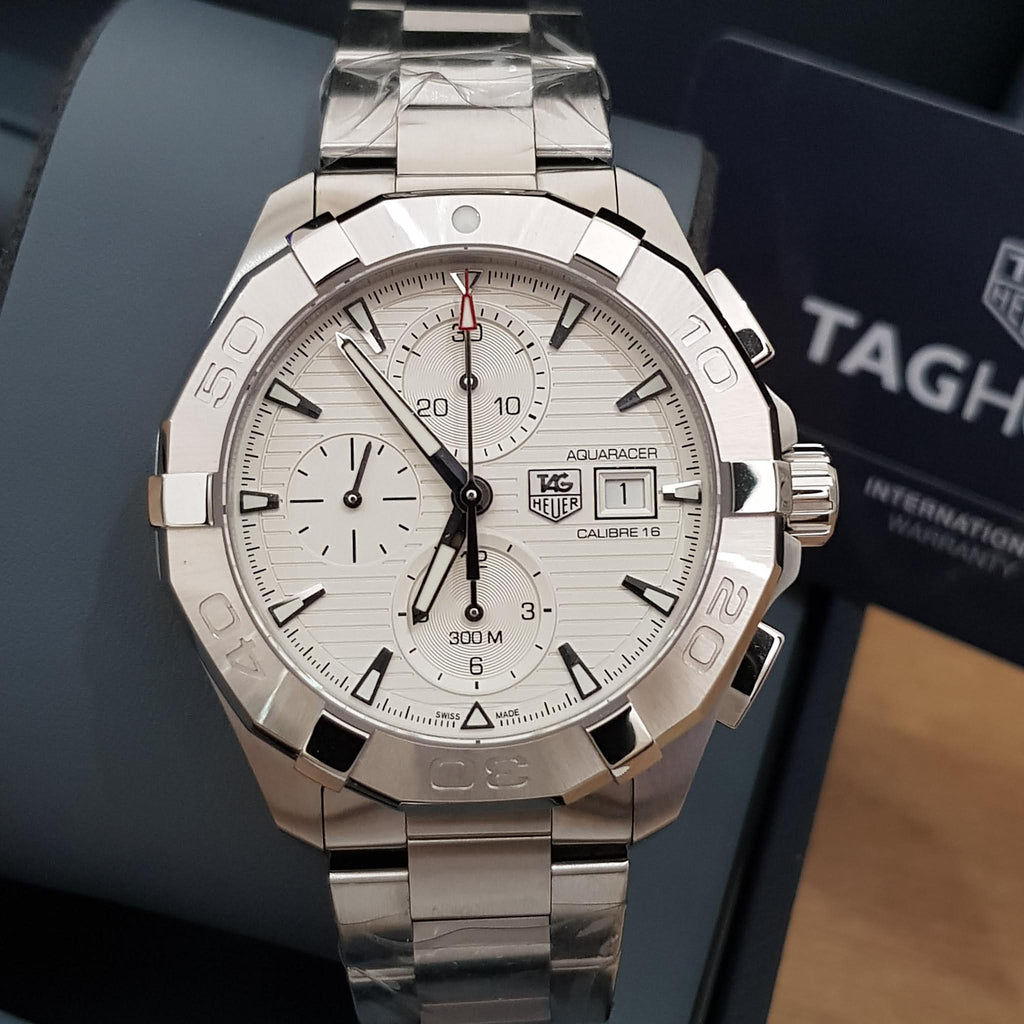 Tag Heuer Aquaracer Caliber 16 Automatic Chronograph White Dial Silver Steel Strap Watch for Men - CAY2111.BA0927