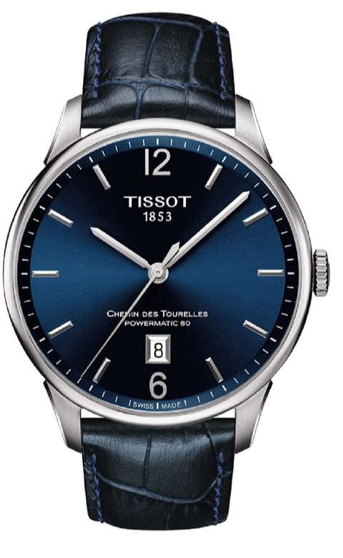 Tissot Chemin Des Tourelles Powermatic 80 Blue Dial Blue Leather Strap Watch for Men - T099.407.16.047.00