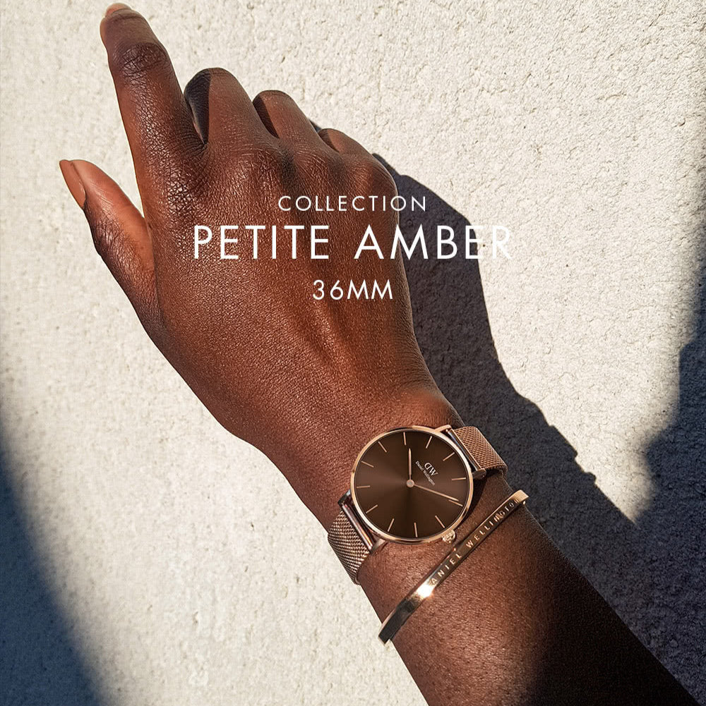 Daniel Wellington Petite Amber Brown Dial Rose Gold Mesh Strap Watch for Women - DW00100478