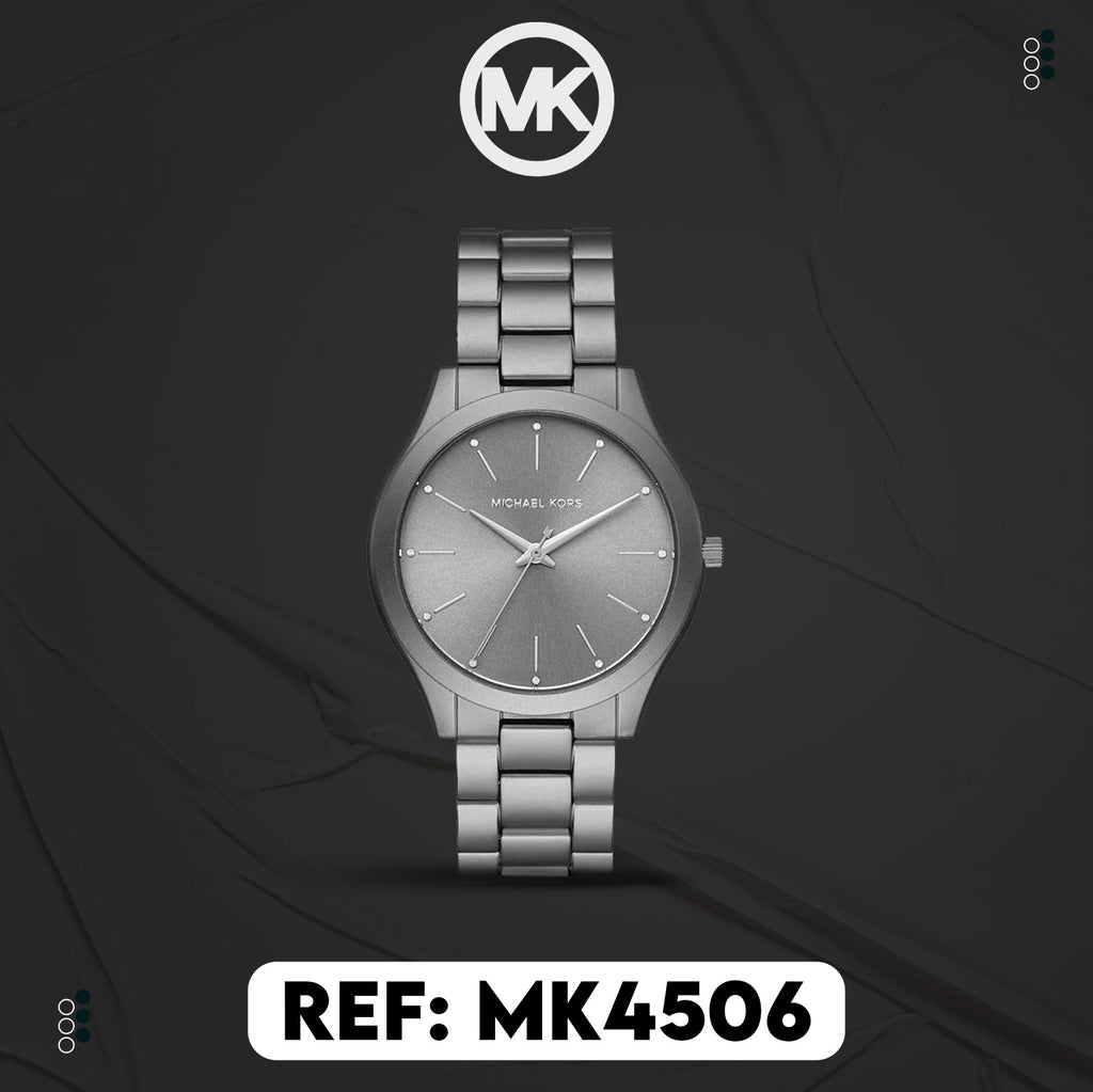 Michael Kors Slim Runway Quartz Grey Dial Grey Steel Strap Watch For Women - MK4506