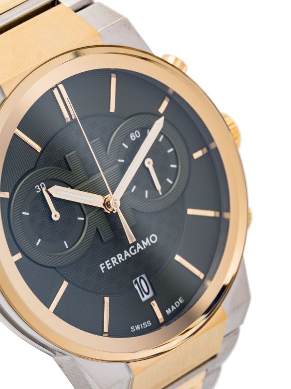 Salvatore Ferragamo Sapphire Chrono Green Dial Two Tone Steel Strap Watch for Men - SFME01223