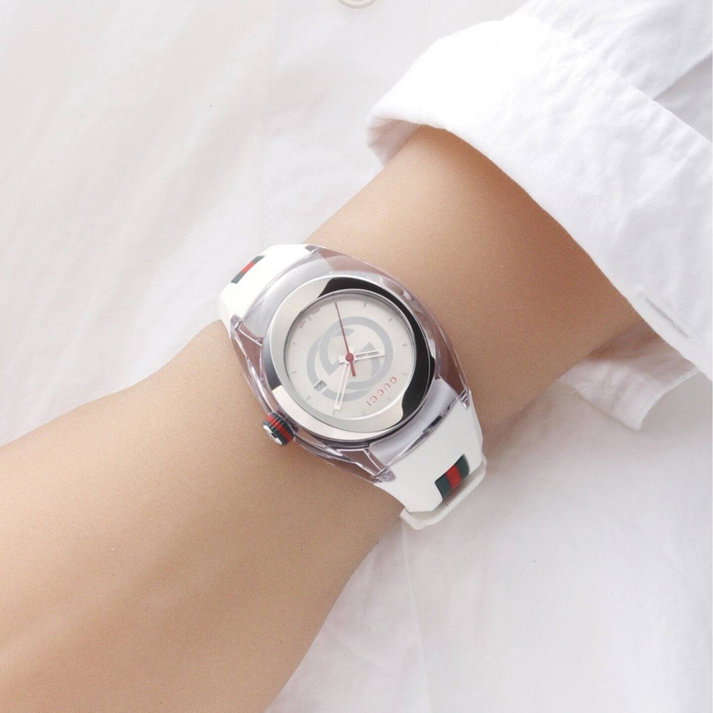 Gucci Sync Quartz White Dial White Rubber Strap Unisex Watch - YA137302
