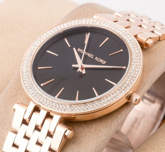 Mhichael Kors Darci Black Dial Rose Gold Steel Strap Watch for Women - MK3402