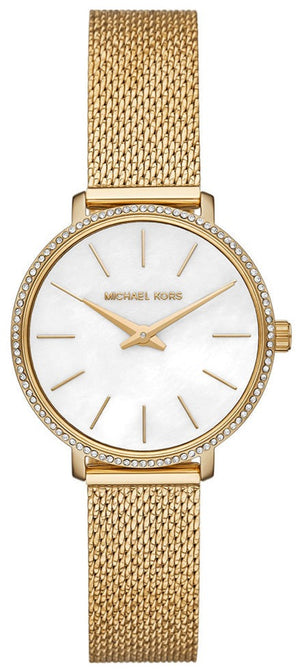 Michael Kors Pyper Quartz Mother of Pearl White Dial Gold Mesh Bracelet Watch For Women - MK4619