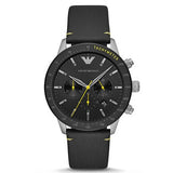 Emporio Armani Mario Chronograph Black Dial Black Leather Strap Watch For Men - AR11325