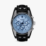 Fossil Coachman Chronograph Blue Dial Black Leather Strap Watch for Men - CH2564