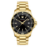 Movado Series 800 Black Dial Gold Steel Strap Watch For Men - 2600145