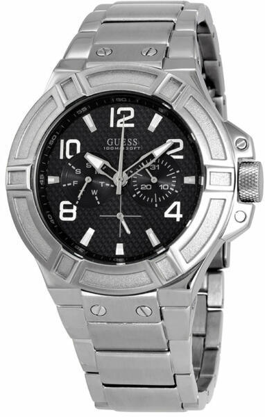 Guess Rigor Quartz Black Dial Silver Steel Strap Watch For Men - W0218G2
