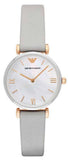 Emporio Armani Gianni T Bar Quartz Mother of Pearl Dial White Leather Strap Watch For Women - AR1965