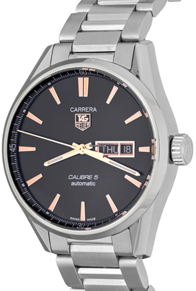 Tag Heuer Carrera Day Date Black Dial Silver Steel Strap Watch for Men - WBN2013.BA0640