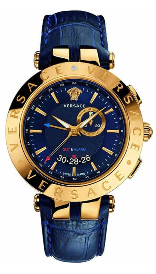 腕時計(アナログ) VERSACE gmt Versace Race GMT Blue Dial Blue Leather Strap Watch For Men - 29G70D28