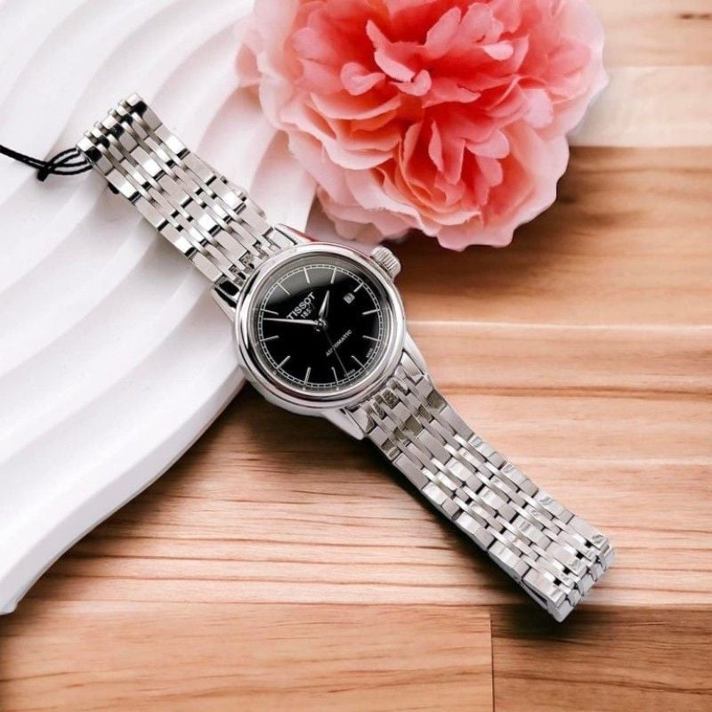 Tissot Carson Automatic Black Dial Silver Steel Strap Watch For Women - T085.207.11.051.00