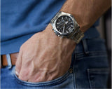 Guess Commander Chronograph Black Dial Silver Steel Strap Watch for Men - GW0056G1