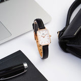Daniel Wellington Quadro White Dial Black Leather Strap Watch For Women - DW00100434