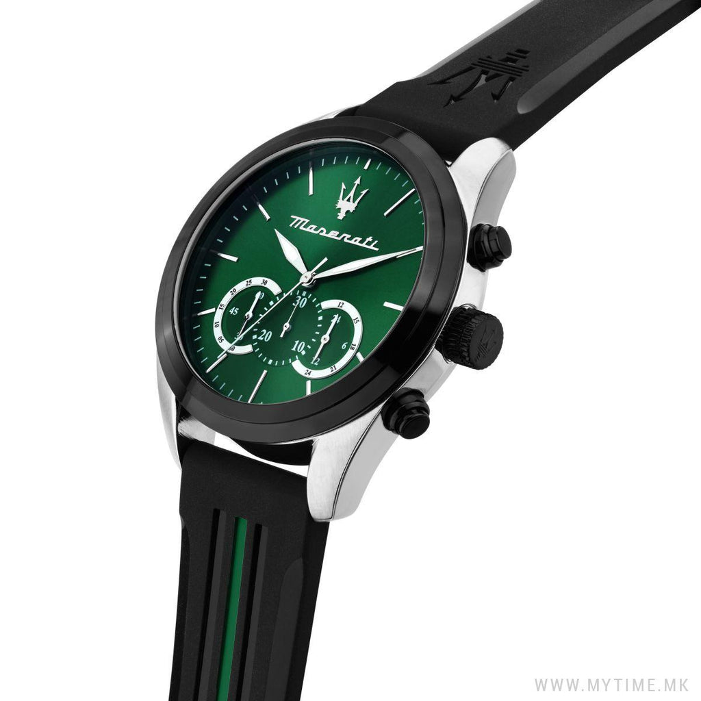 Maserati Traguardo Chronograph Green Dial Black Silicone Strap Watch For Men - R8871612043