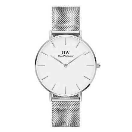 Daniel Wellington Classic Petite Sterling White Dial Silver Mesh Bracelet Watch for Women - DW00100442