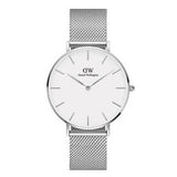 Daniel Wellington Classic Petite Sterling White Dial Silver Mesh Bracelet Watch for Women - DW00100442
