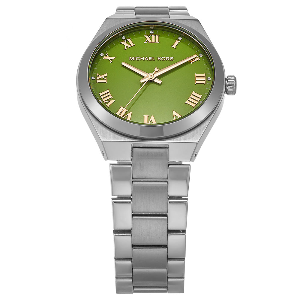 Michael Kors Lennox Three-Hand Green Dial Silver Steel Strap Watch for Women - MK7463
