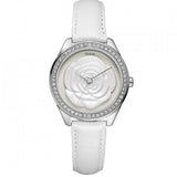 Guess Rosette Analog White Dial White Leather Strap Watch For Women - W75043L1