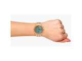 Guess Mini Sunrise Multi Function Analog Turquoise Dial Rose Gold Steel Strap Watch For Women - W0448L8