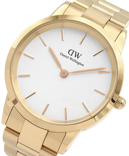 Daniel Wellington Iconic Link White Dial Gold Steel Strap Watch For Men - DW00100343