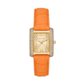 Michael Kors Emery Three Hand Rose Gold Dial Orange Leather Strap Watch For Women - MK2983