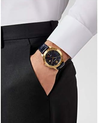 Versace Univers Navy Blue Dial Navy Blue Leather Strap Watch for Men - VEBK00318