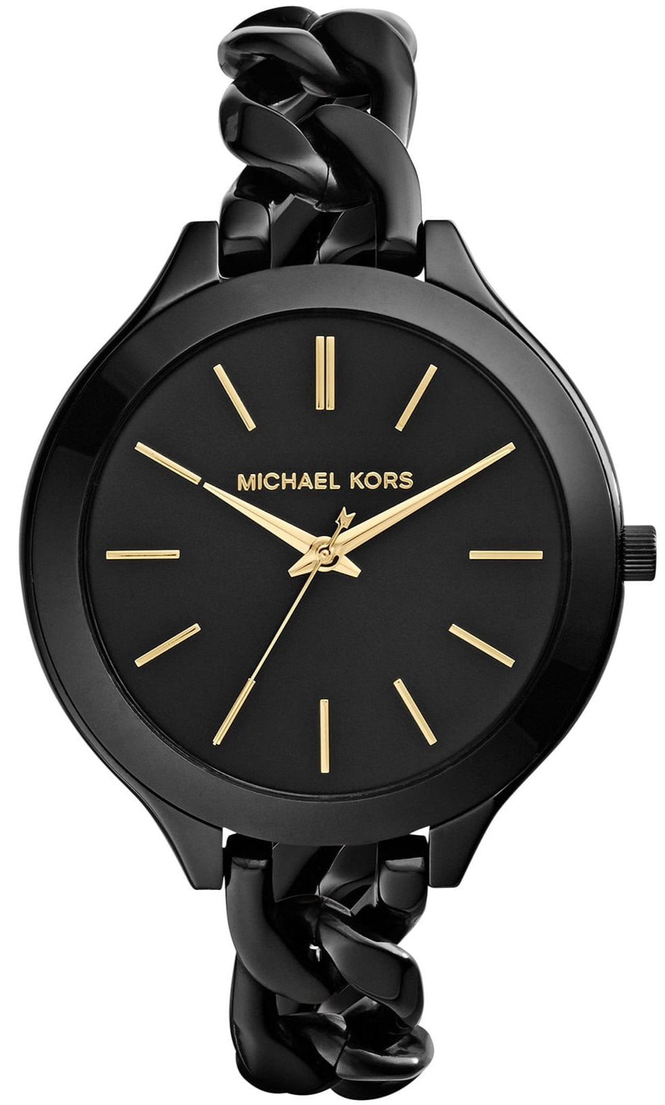 Michael Kors Slim Runway Black Dial Black Steel Strap Watch 