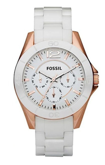 Fossil Ceramic Multifunction White Dial White Steel Strap  display picture 3