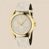 Gucci G Timeless Quartz White Dial White Leather Strap Watch For Women - YA1264033A