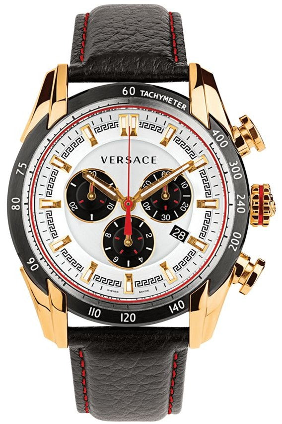 Versace V-Ray Chronograph White Dial Black Leather Strap  display picture 2