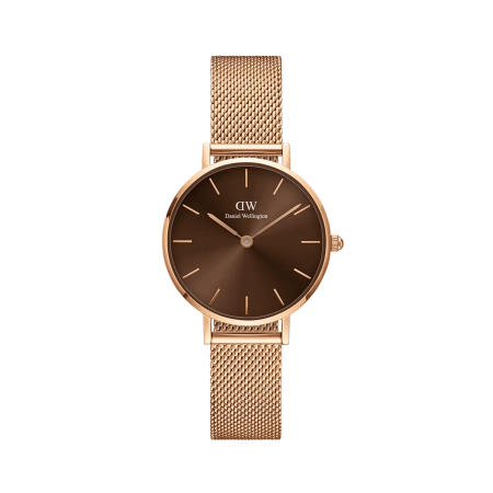Daniel Wellington Petite Amber Brown Dial Gold Mesh Strap Watch For Women - DW00100476