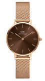 Daniel Wellington Petite Amber Brown Dial Rose Gold Mesh Strap Watch for Women - DW00100478