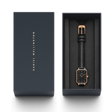 Daniel Wellington Quadro Black Dial Black Leather Strap Watch For Women  - DW00100449