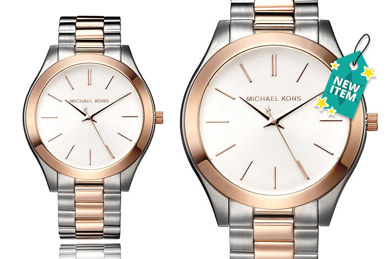 Michael Kors Slim Runway White Dial Two Tone Steel Strap Watch for Women - MK3204