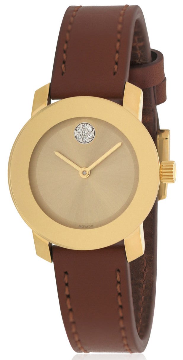 Movado Bold Gold Dial Brown Leather Strap Watch for Women  display picture 3