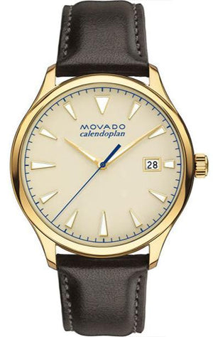 Movado Heritage Calendoplan Beige Dial Brown Leather Strap Watch for Men - 3650003