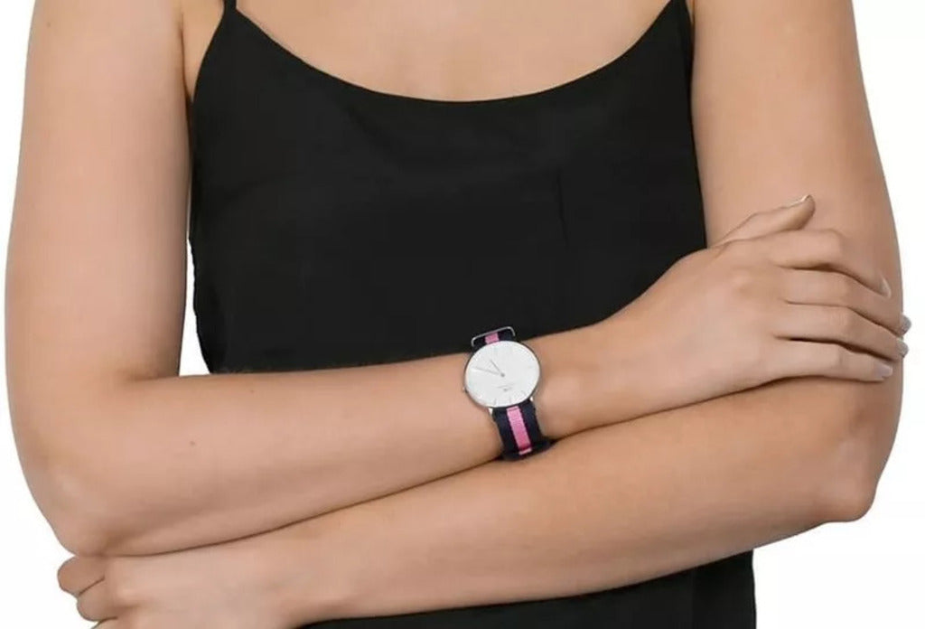 Daniel Wellington Classy Winchester White Dial Two Tone NATO Strap Watch For Women - DW00100077