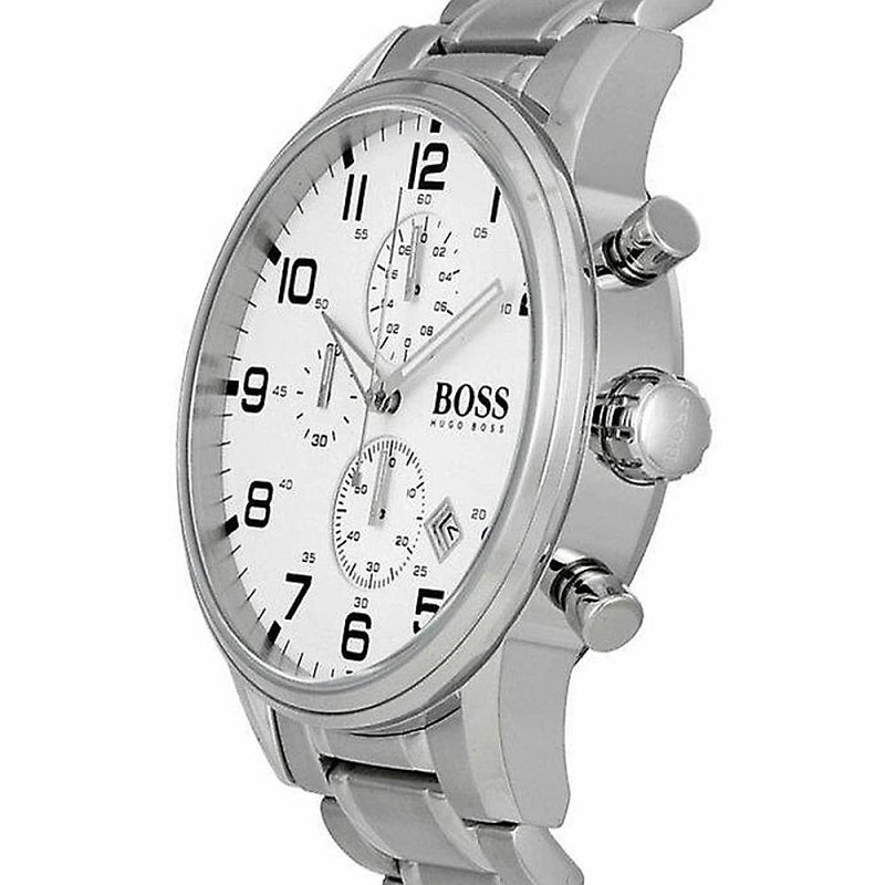 Hugo Boss Aeroliner Chronograph Quartz White Dial Silver Steel Strap Watch For Men - HB1512445