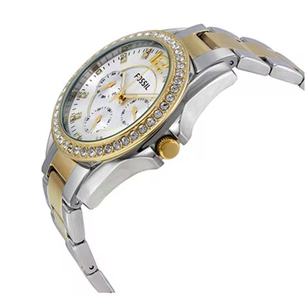 Fossil Riley White Dial Two Tone Steel Strap Watch for Women - ES3204