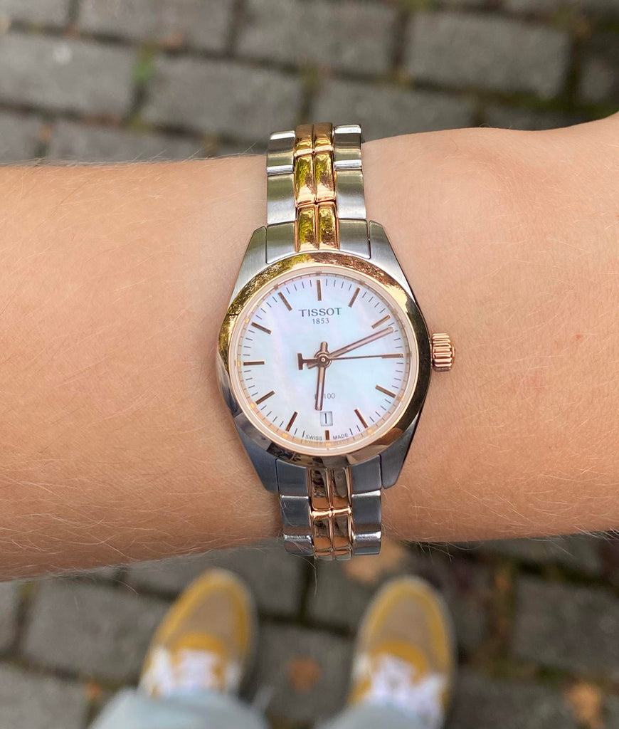 Tissot T Classic PR100 Mother of Pearl Dial Two Tone Steel Strap Watch for Women - T101.010.22.111.01