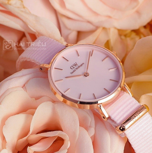 Daniel Wellington Petite Mother of Pearl Pink Dial Pink Nylon Strap Watch For Women - DW00100512