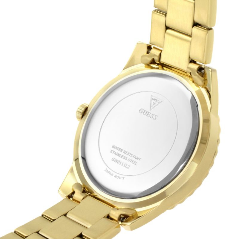 Guess Sparkler Diamonds Black Dial Gold Steel Strap Watch for Women - GW0111L2