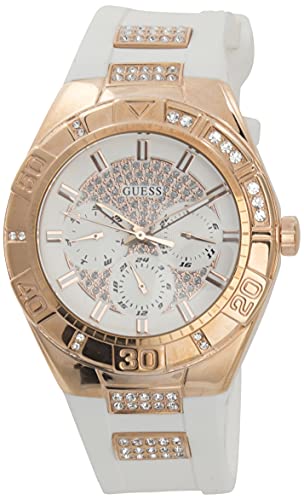 Guess Luna Diamonds White Dial White Rubber Strap Watch for Women - W0653L4