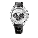 Hugo Boss Casual Chronograph Silver Dial Black Leather Strap Watch For Men - HB1512880